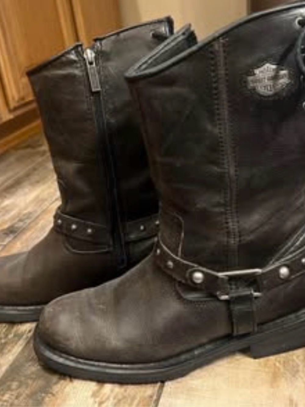 Harley-Davidson Black Leather Women's Lace-up, Stud Harness Moto Boots